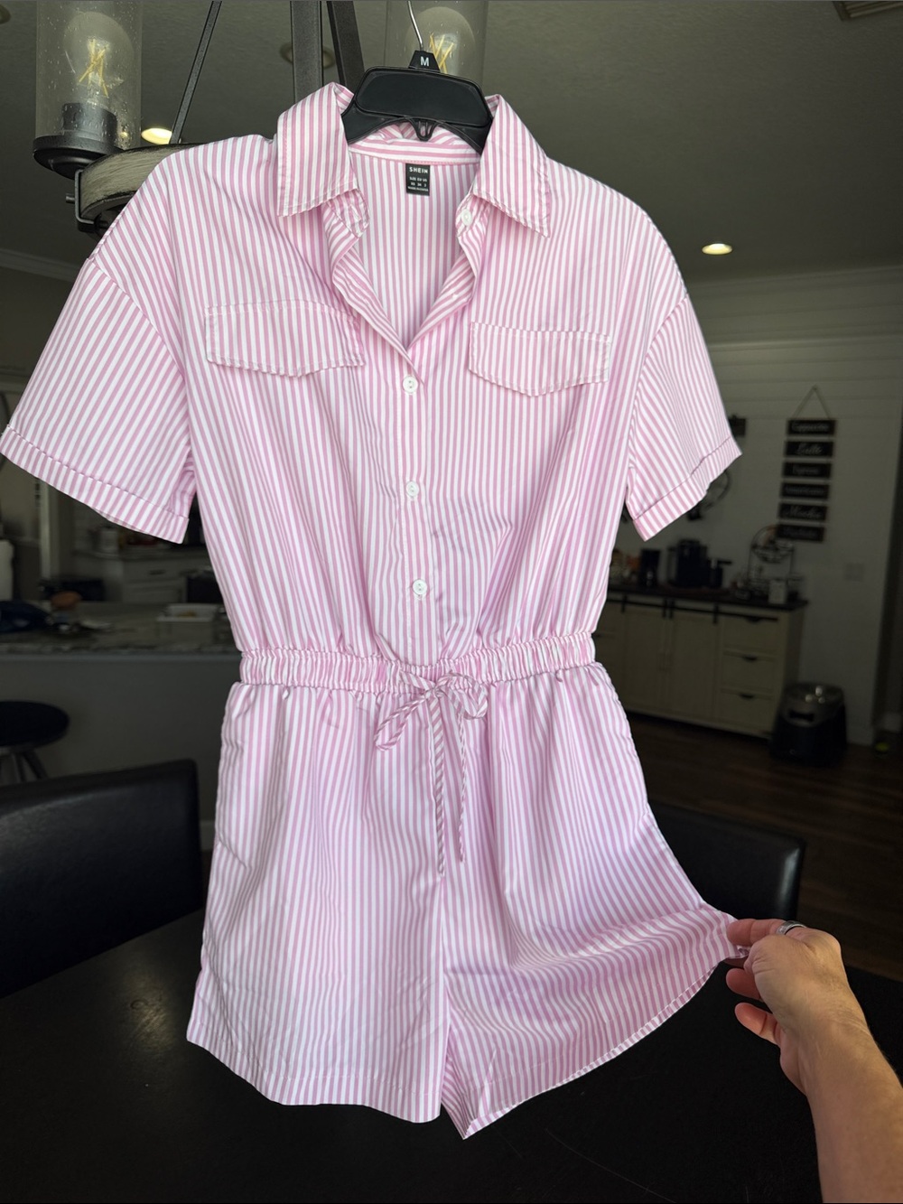 SHEIN Pink White Striped Shorts Romper